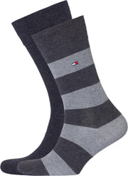 Tommy Hilfiger Rugby Stripe (2-pack) - herensokken katoen gestreept en uni - antraciet-grijs -  Maat: 43-46