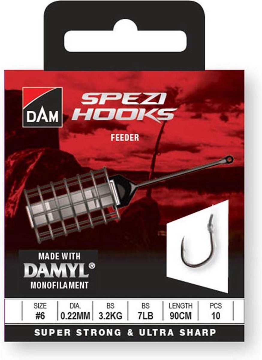 Dam Spezi Feeder - Onderlijn - Haakmaat 6 - 0.22mm - 3.2kg - 7lbs - 90cm - 10 Stuks - Zilver