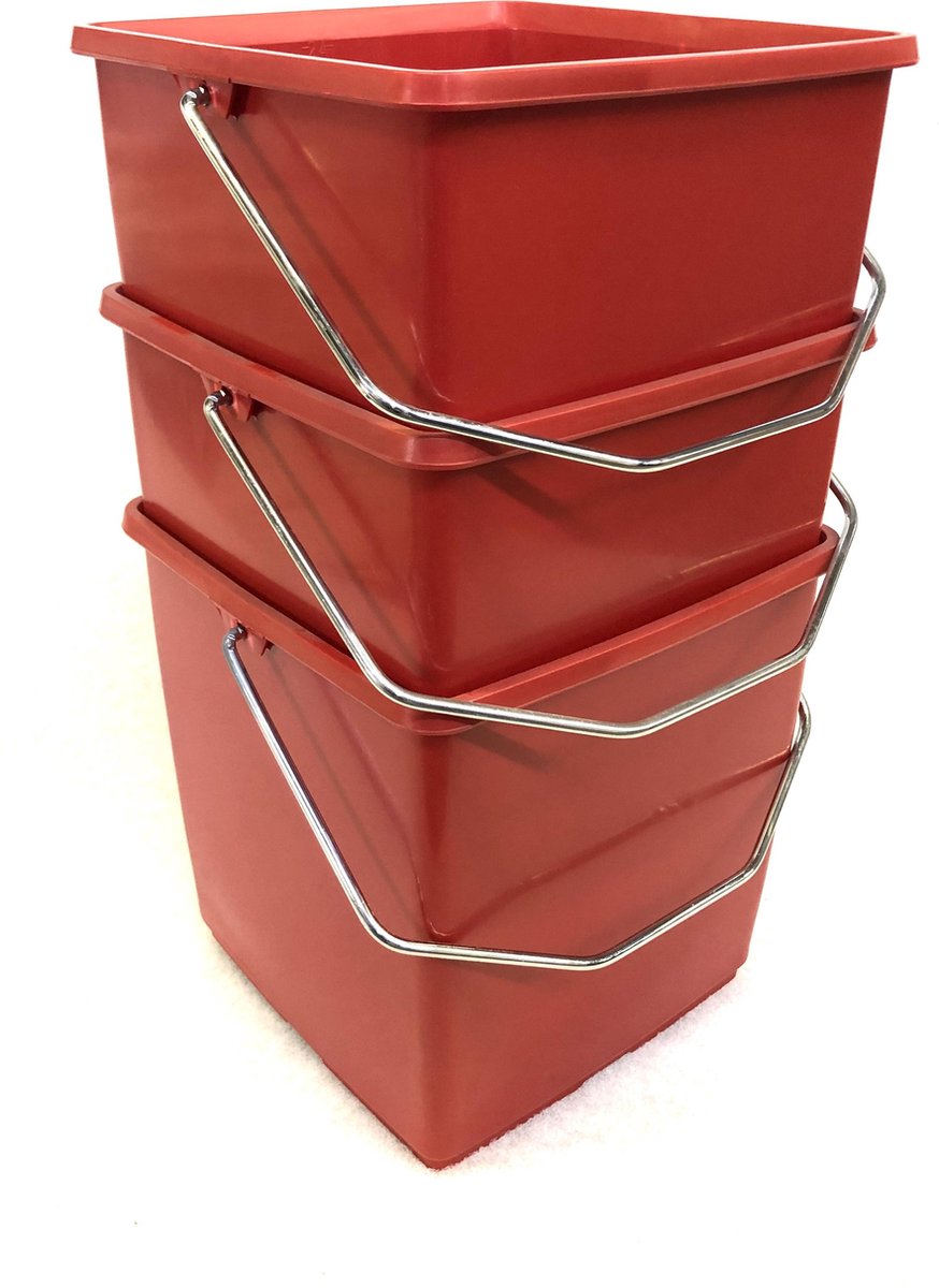 3 stuks professionele emmer met hengsel 25 liter Rood