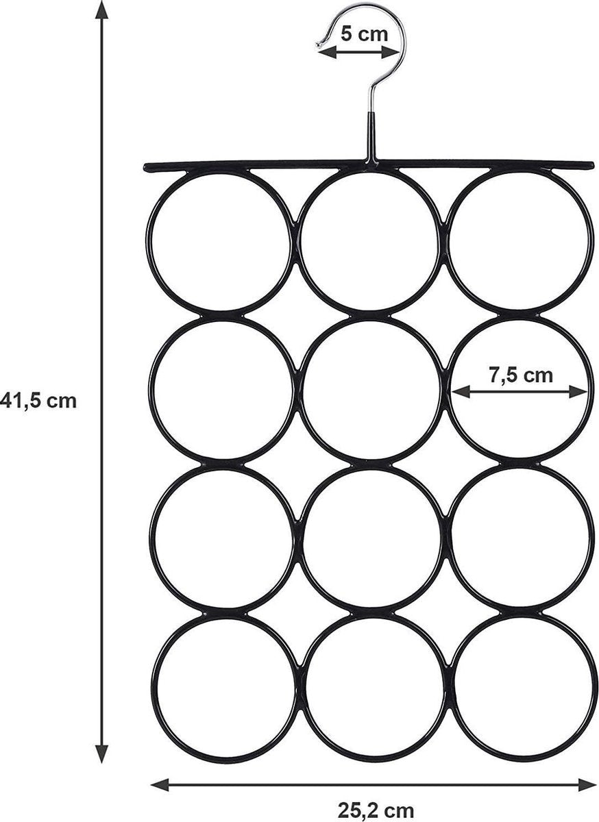 Nancy's Coalville Sjaalhanger - Kledinghanger - Sjaalhouder - Anti-Slip - 12 Lussen - 42 x 25 cm - Diameter 7.5 cm - Zwart