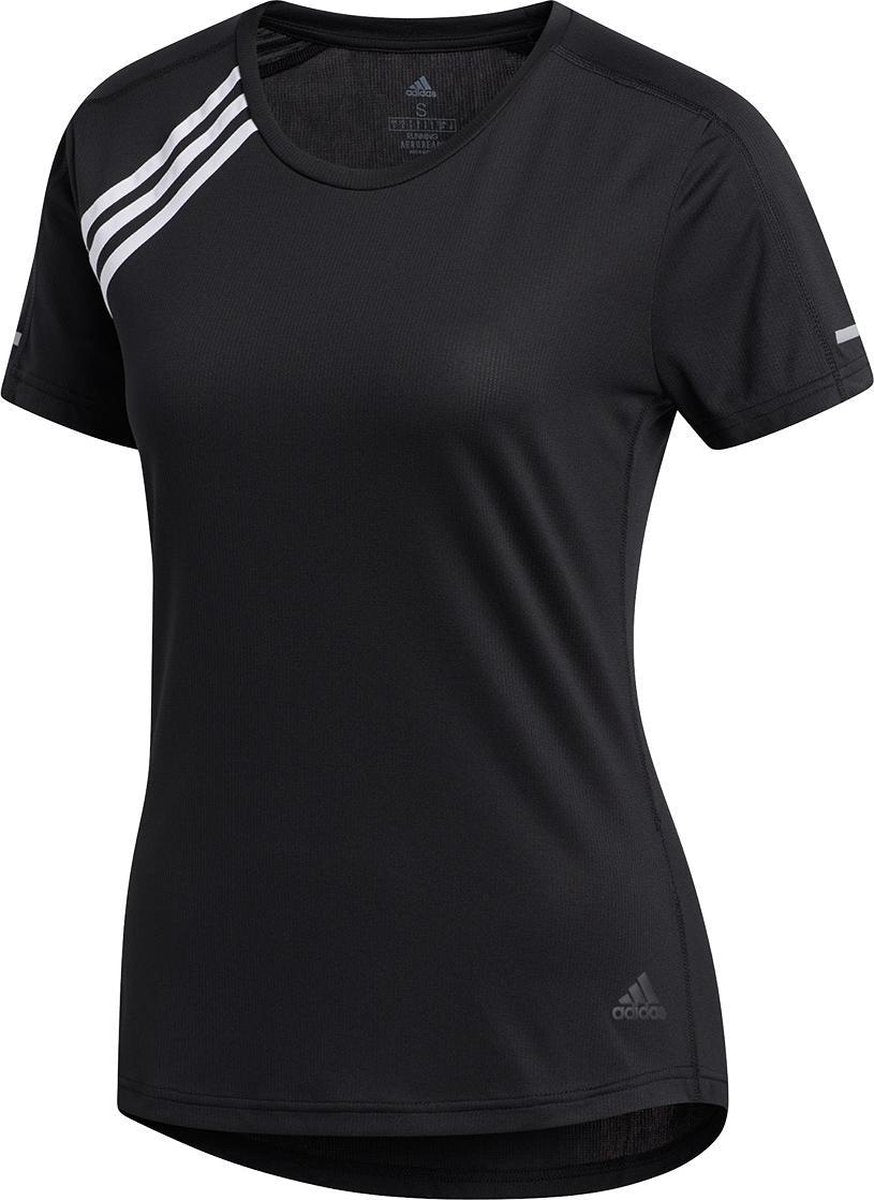 adidas - Run It Tee 3-Stripes - Zwart - Dames - maat  XS