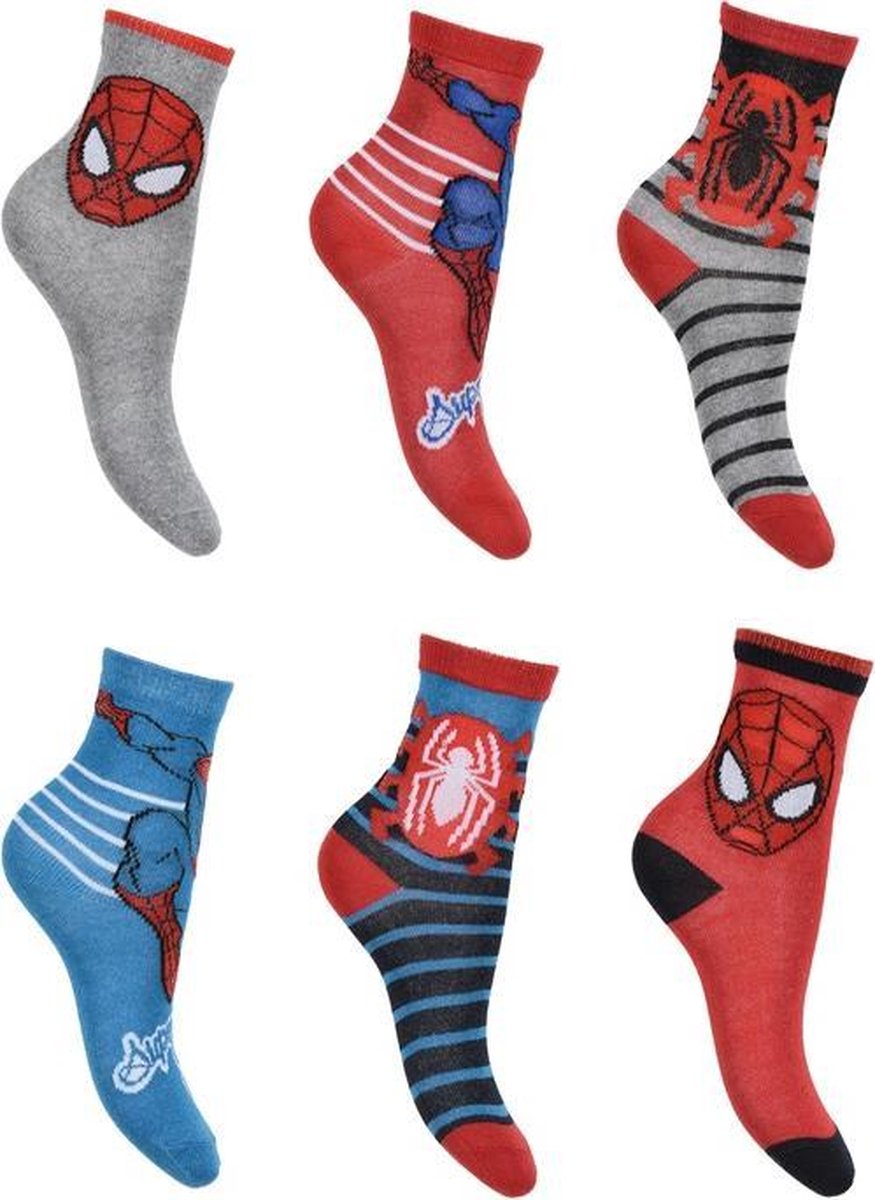 6 paar sokken Spiderman maat 23/26