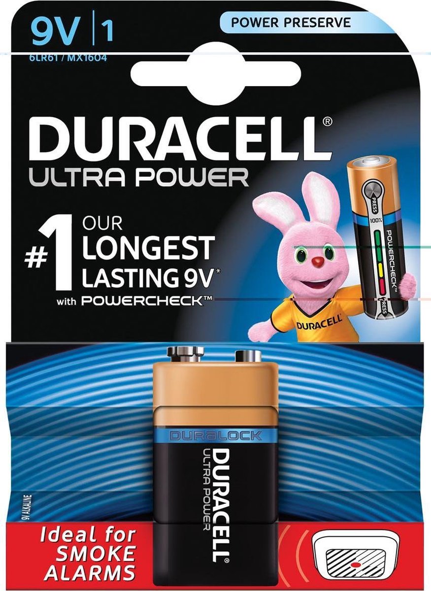 12x Duracell batterij Ultra Power 9V