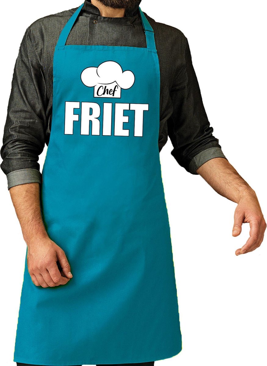 Chef friet schort / keukenschort turquoise voor heren - kookschorten / keuken schort