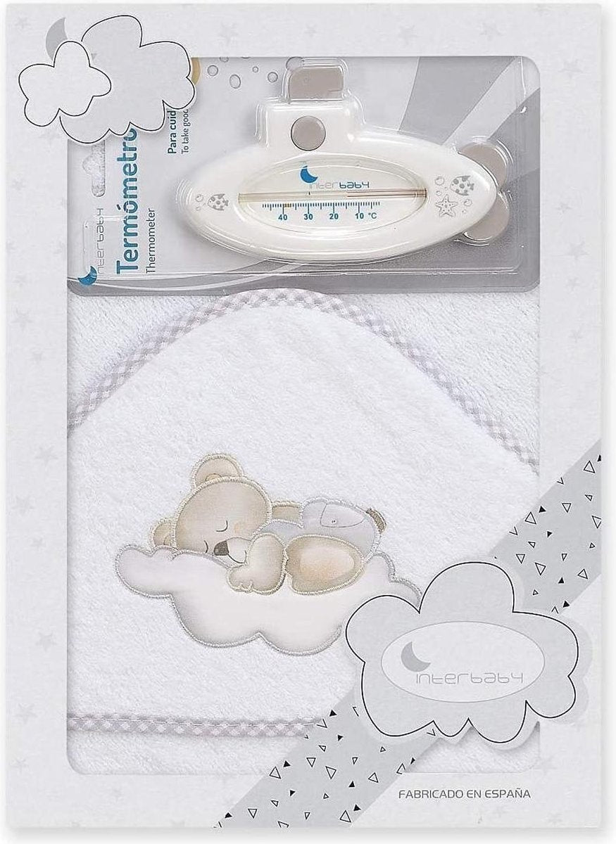 Interbaby Badaccessoires Cloud 100 Cm Katoen Wit/grijs 2-delig