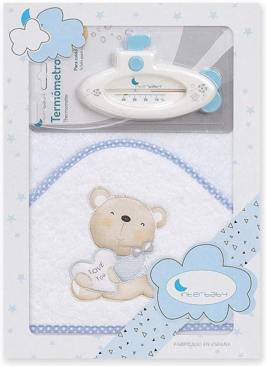 Interbaby Badaccessoires Love 100 Cm Katoen Wit/blauw 2-delig