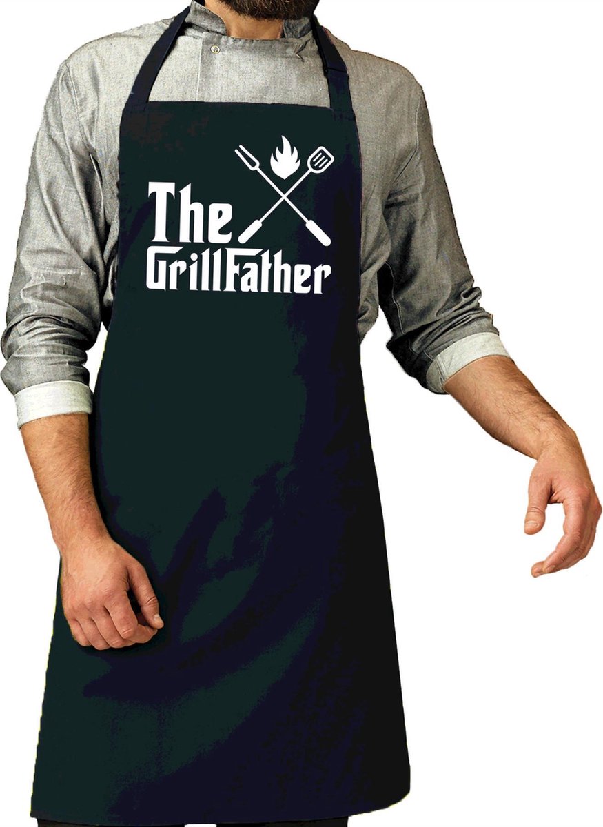 The Grillfather cadeau bbq/keuken schort navy blauw voor heren - kado sbarbecue chort voor heren - verjaardag/Vaderdag