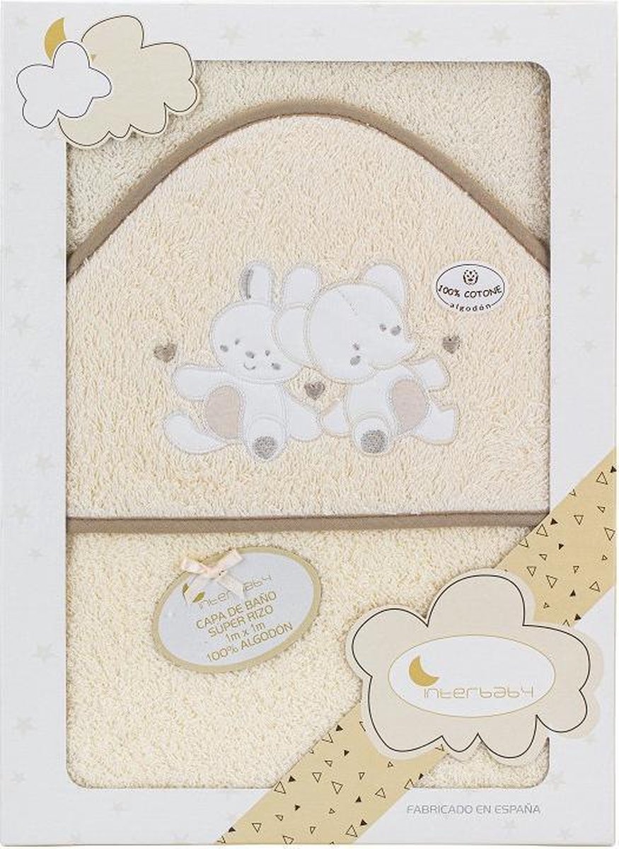 Interbaby Badcape Olifantje Junior 100 Cm Katoen Beige