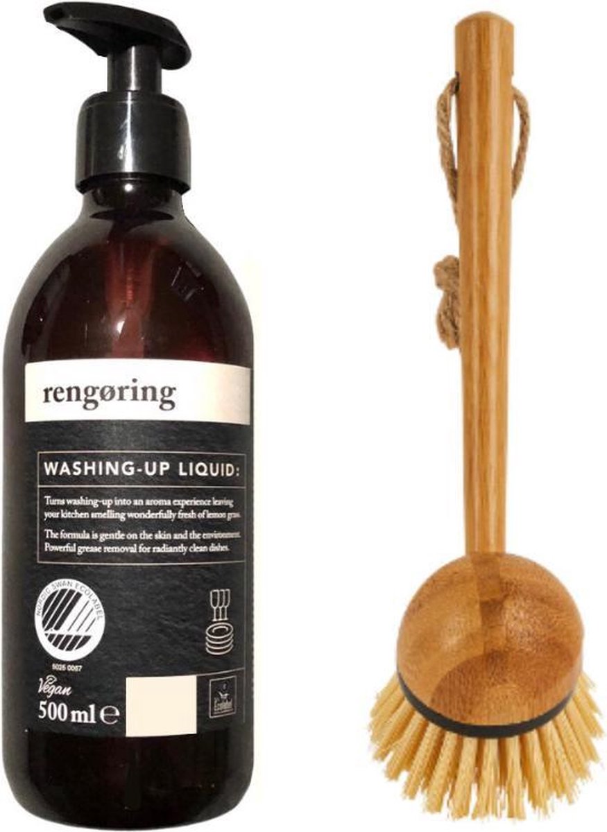 Vegan Afwasset | Afwasmiddel| Bamboe Lange Afwasborstel | Vegan Reiniging | Cruelty Free | Duurzaam