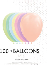 100 macaron pastel kleuren ballonnen 30 cm.