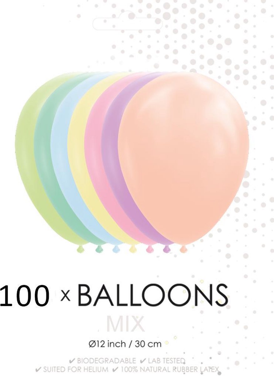 100 macaron pastel kleuren ballonnen 30 cm.