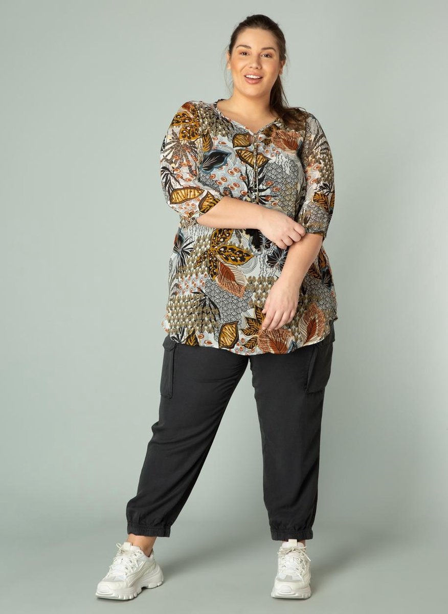YESTA Harmina Blouse - Black Multi Colour - maat 1(48)