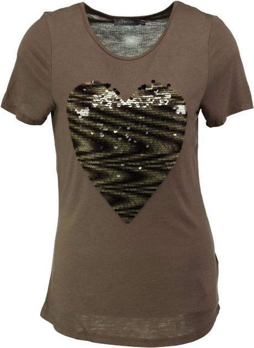 Geisha zacht t-shirt army met reversible pailletten - valt kleiner - maat XS