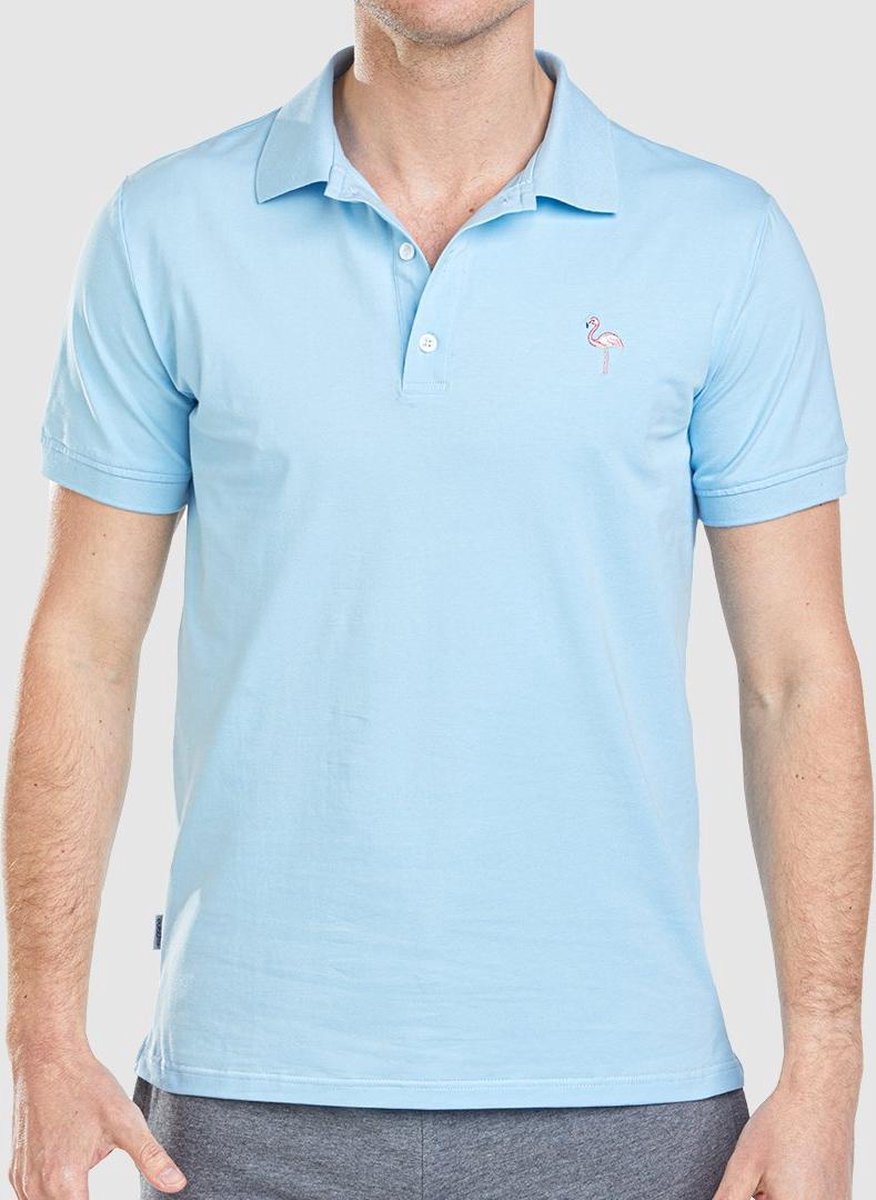 Eubi Poloshirt FLAMINGO - Lichtblauwe Polo - Premium Kwaliteit - Heren Maat L