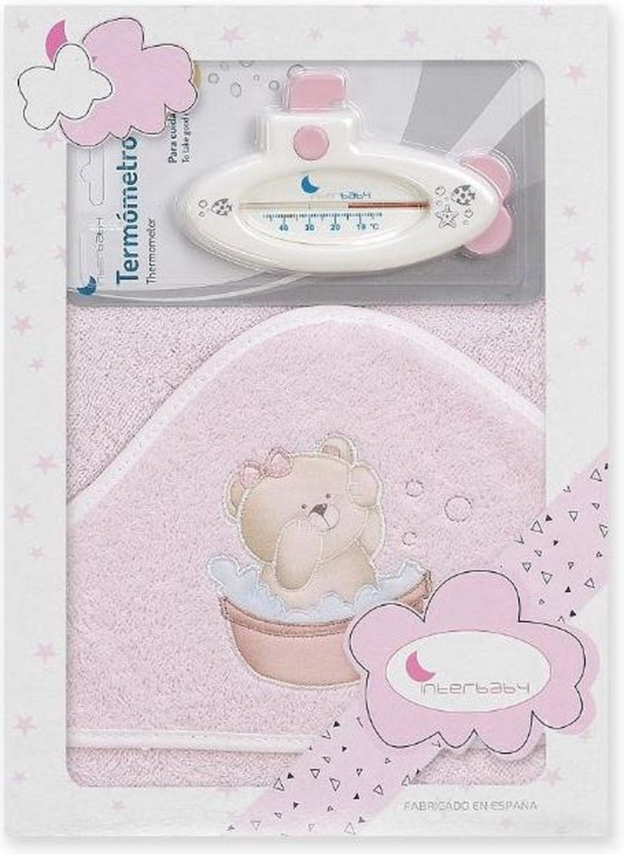 Interbaby Badaccessoires Teddy 100 Cm Katoen Roze 2-delig