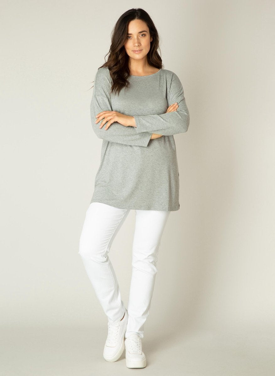BASE LEVEL CURVY Adele Shirt - Grey Melange - maat 3(52)