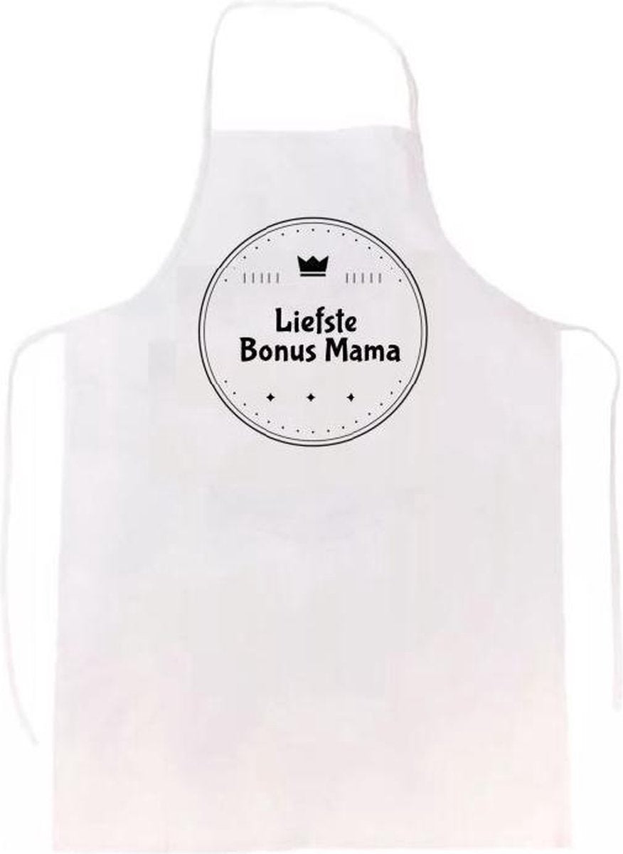 Liefste bonus mama keukenschort | verassing - feestdag - verjaardag - geschenk - gift - kado - cadeau - barbeque - barbecue - chefkok - keuken - schort - eten - bbq - vlees - familie