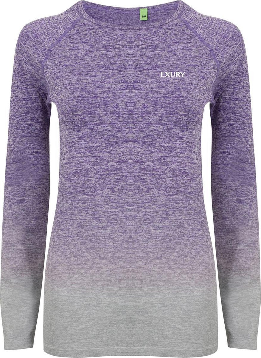 LXURY Fade Sportshirt Dames - Paars - Maat XXS/XS - Fitness Shirt - Performance - Sportkleding vrouwen - Naadloos Shirt - Sportkleding - Slim Fit - Lange mouwen