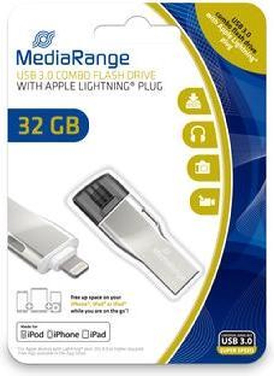 MediaRange MR982 USB flash drive 32 GB USB Type-A / Lightning 3.2 Gen 1 (3.1 Gen 1) Zilver