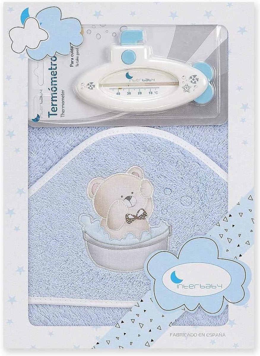 Interbaby Badaccessoires Teddy 100 Cm Katoen Blauw 2-delig