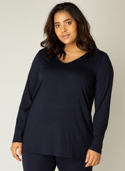 BASE LEVEL CURVY Alize Jersey Shirt - Dark Blue - maat 2(50)