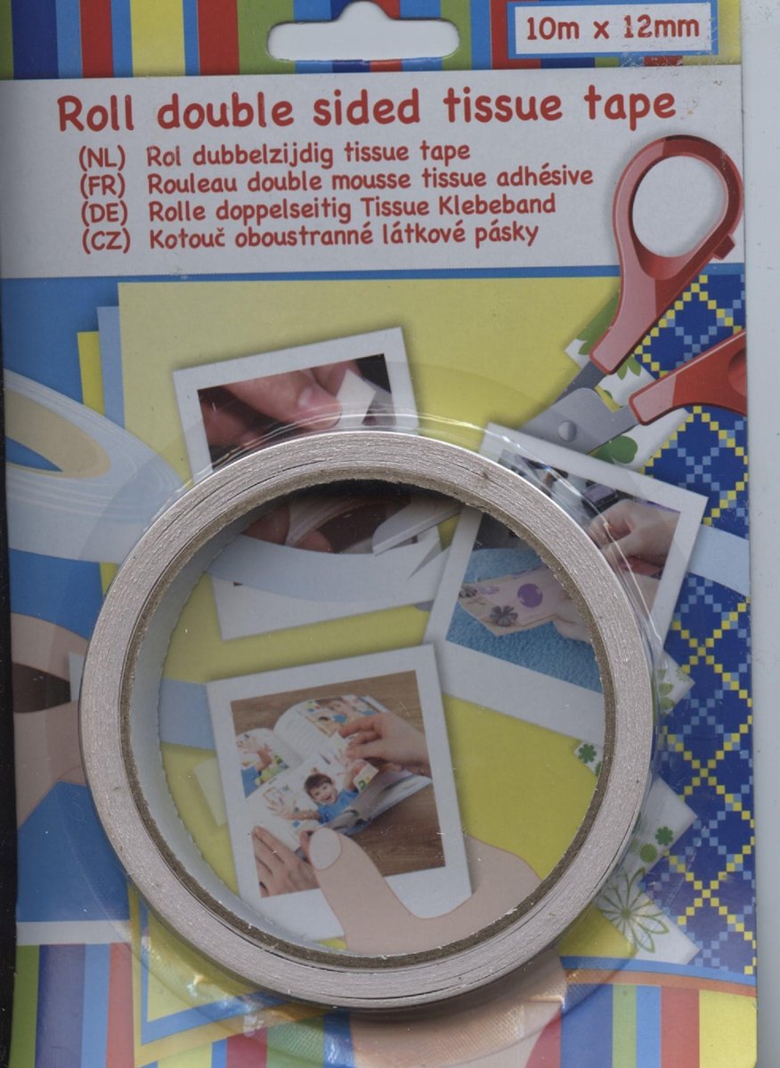 Foamrol: Rol dubbelzijdige Tissue tape - 10 m x 12 mm x 0.01 mm