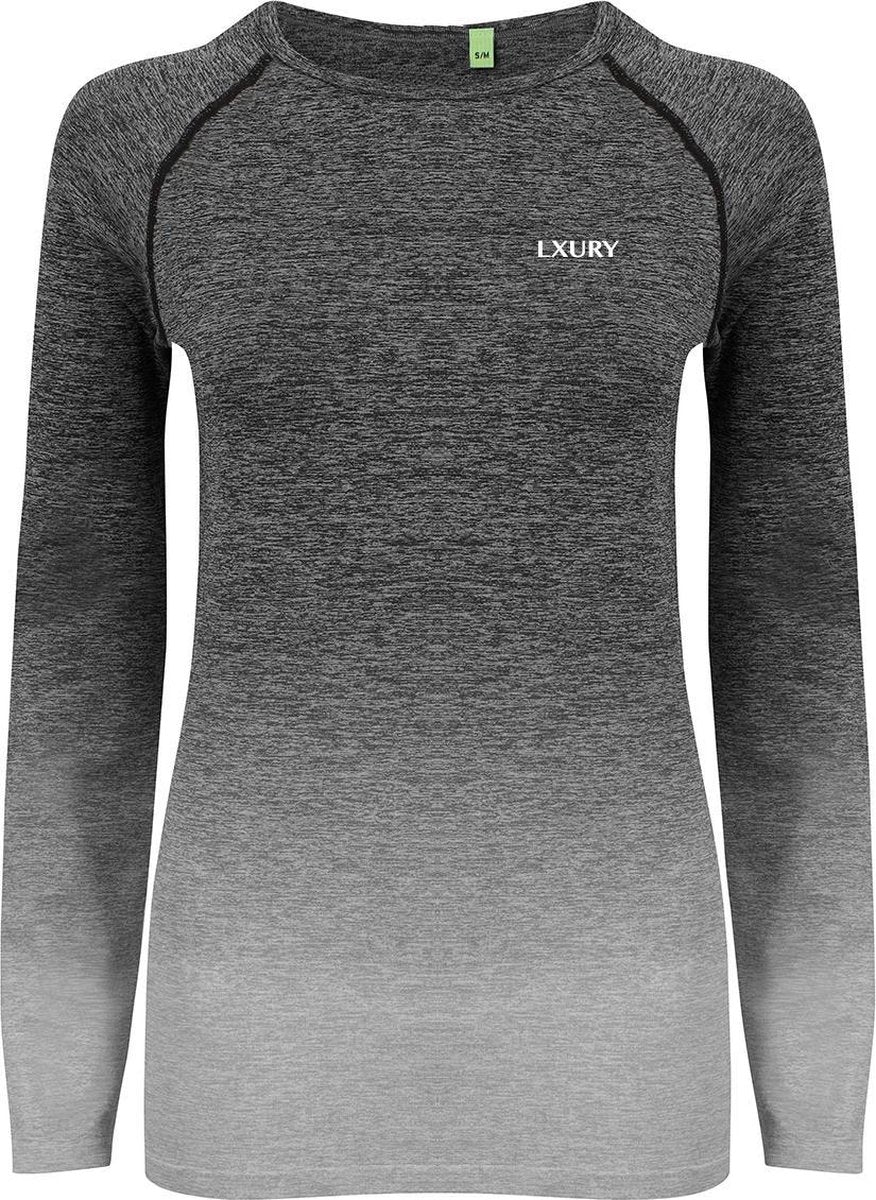 LXURY Fade Sportshirt Dames - Grijs - Maat L/XL - Fitness Shirt - Performance - Sportkleding vrouwen - Naadloos Shirt - Sportkleding - Slim Fit - Lange mouwen