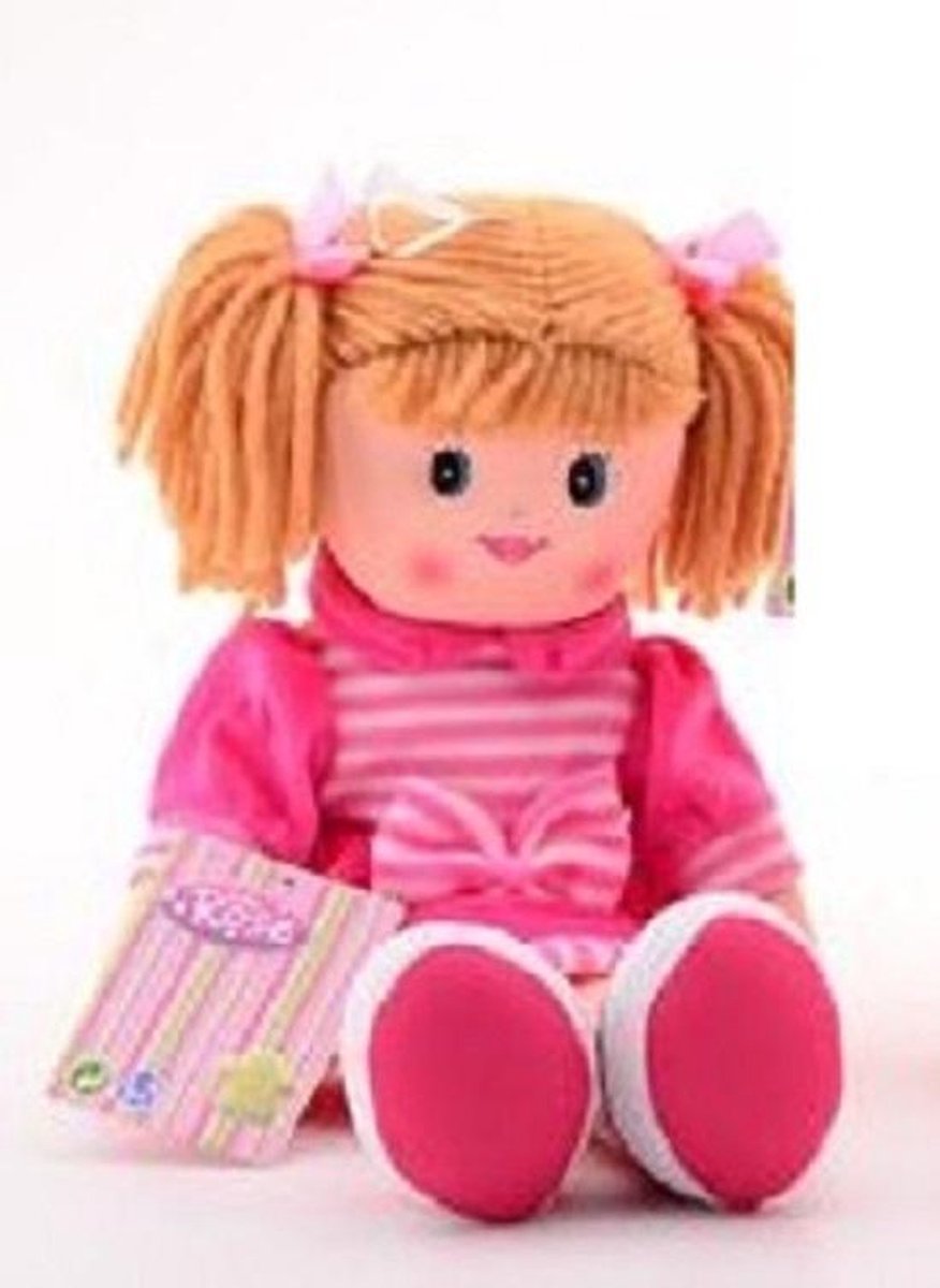 Zachte pop roze jurk streep knuffelpop 40 cm