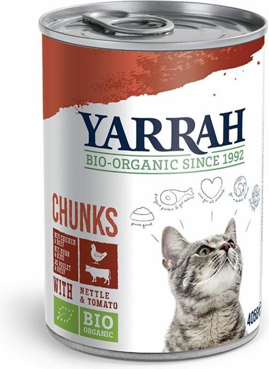Yarrah Cat Blik Brokjes In Saus - Kip & Rund - Kattenvoer - 405 g