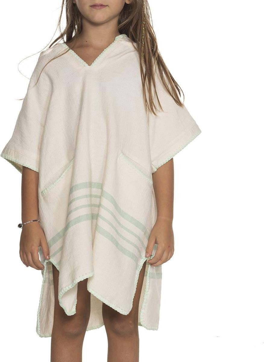 Kinder Strandponcho Natural Mint - Leeftijd 2-3 Jaar - Jongens/meisjes/unisex Pasvorm - Poncho Handdoek Voor Kinderen Met Capuchon - Zwemponcho - Badcape