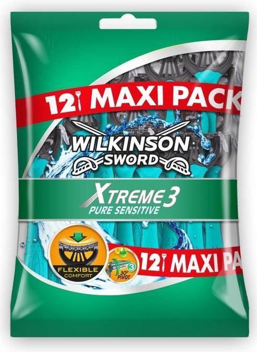 WILKINSON Xtreme3 Puur wegwerpscheerapparaat met 12 stuks - Zwenkkop - flexibele mesjes