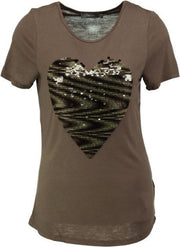 Geisha zacht t-shirt army met reversible pailletten - valt kleiner - maat M
