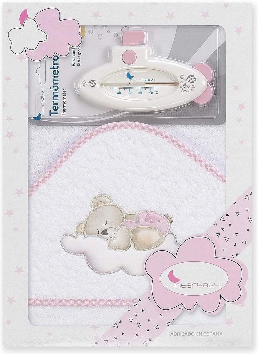 Interbaby Badaccessoires Cloud 100 Cm Katoen Wit/roze 2-delig