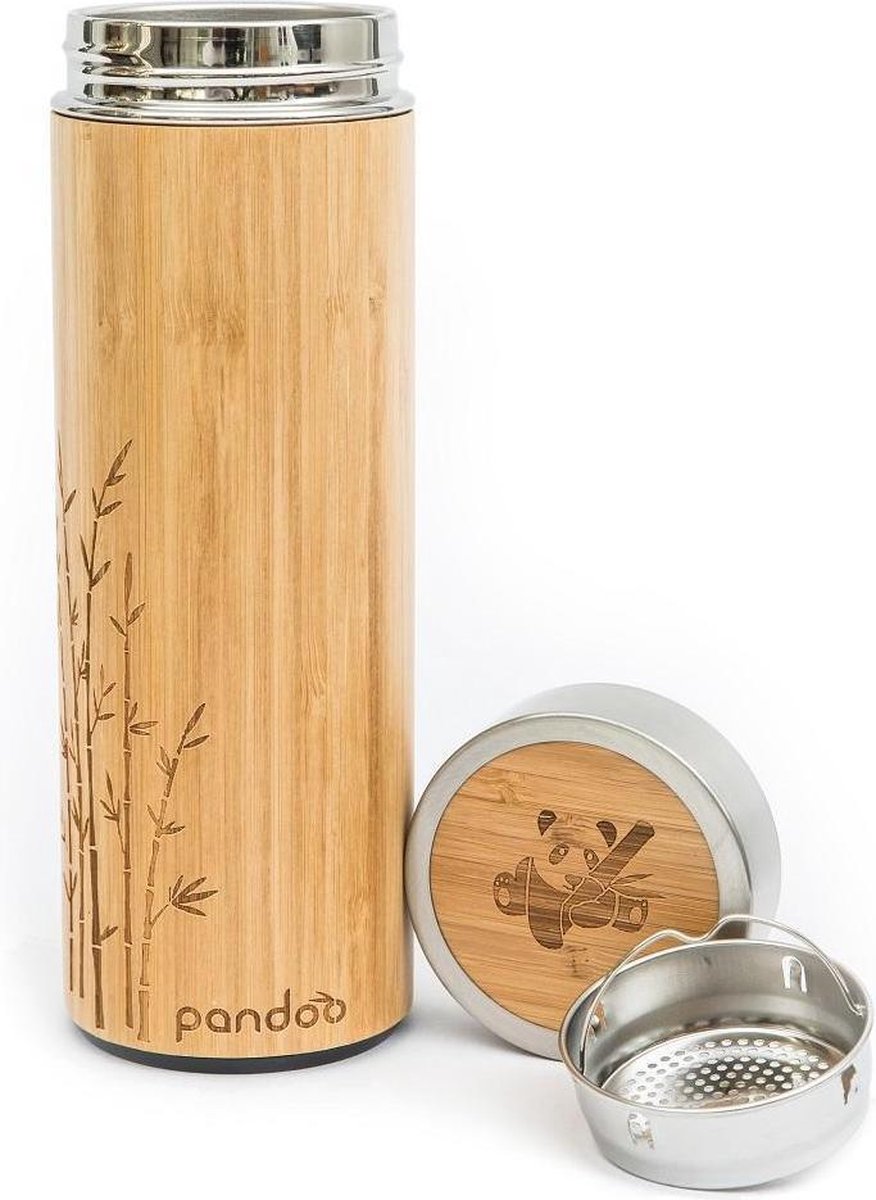 Pandoo bamboe thermosbeker incl. theezeefje - inhoud 360 ml