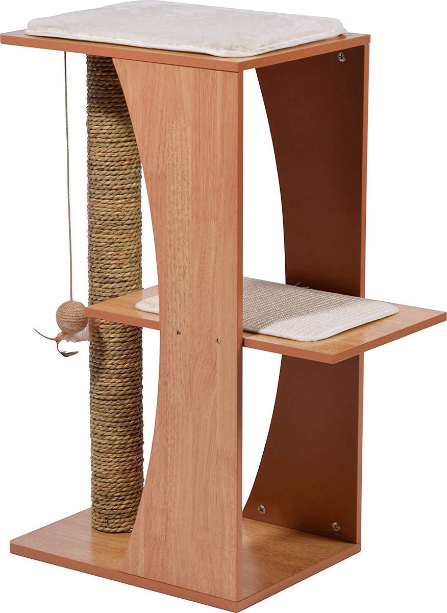 Rexa® Krabpaal met 2 zachte kattenbedden en speelbal | 54 x 30 x 74 cm | Kattenkrabpaal Krabpaal Voor Katten | Kat Paal | Gemakkelijk te reiningen