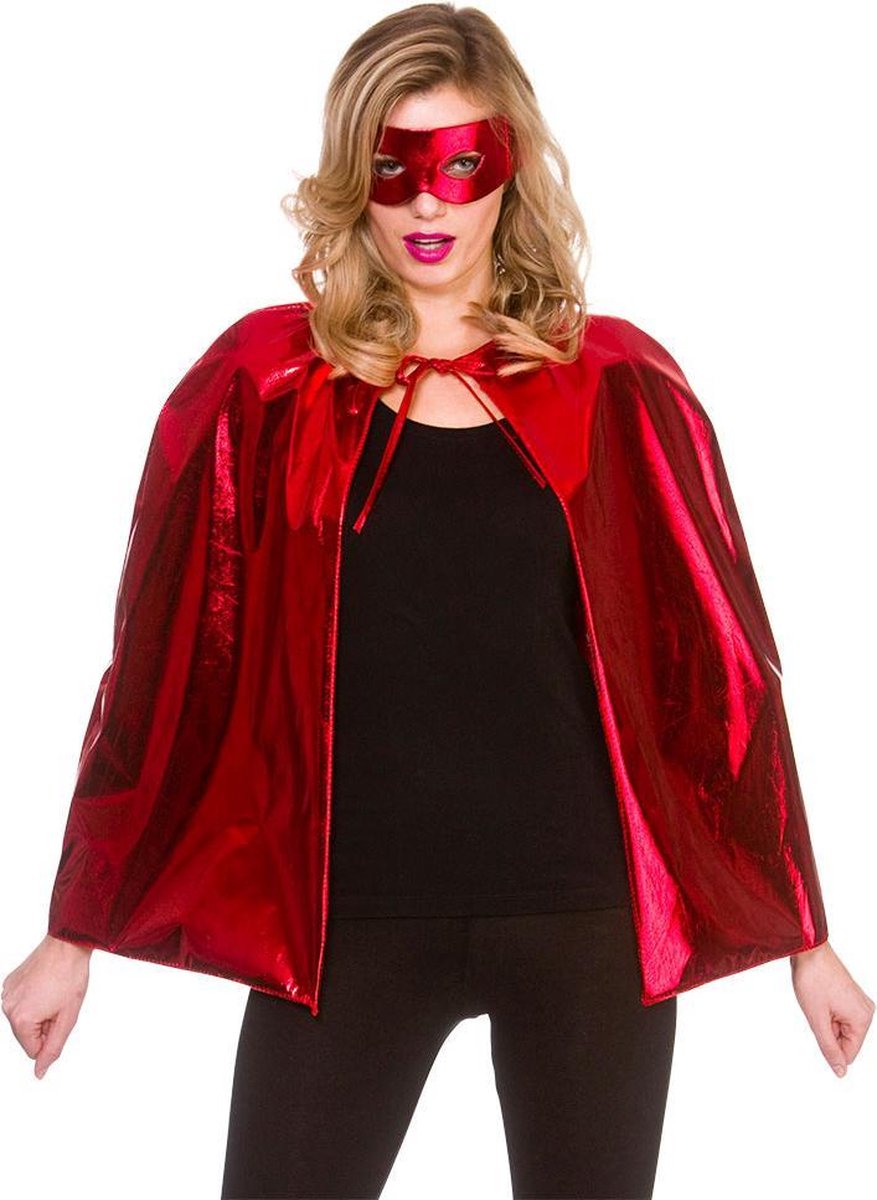 Metallic 60cm Super Hero Cape & Masker rood