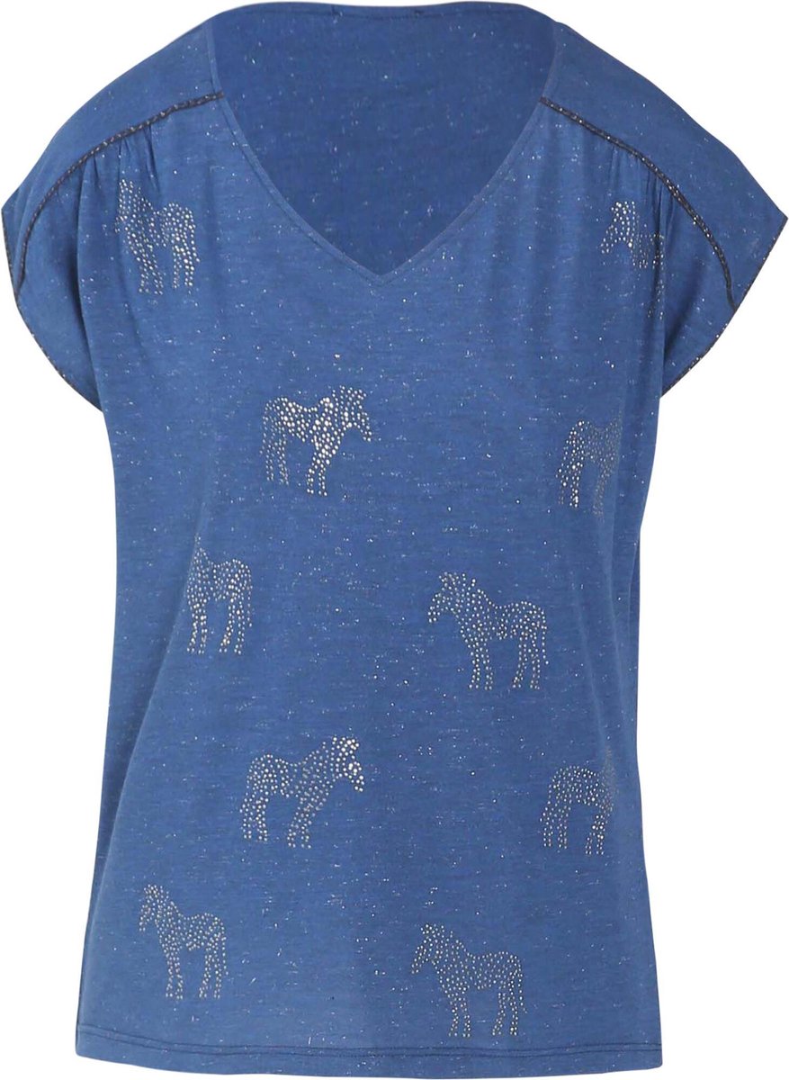 Cassis - T-shirt met zebramotief en strassteentjes - Bic blauw