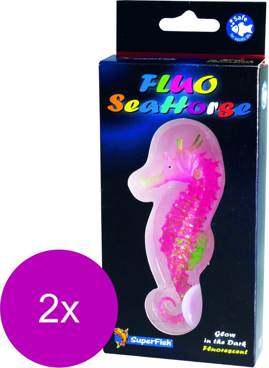 Superfish Fluo Seahorse 18x8x2.5 cm - Aquarium - Ornament - 2 x Rood