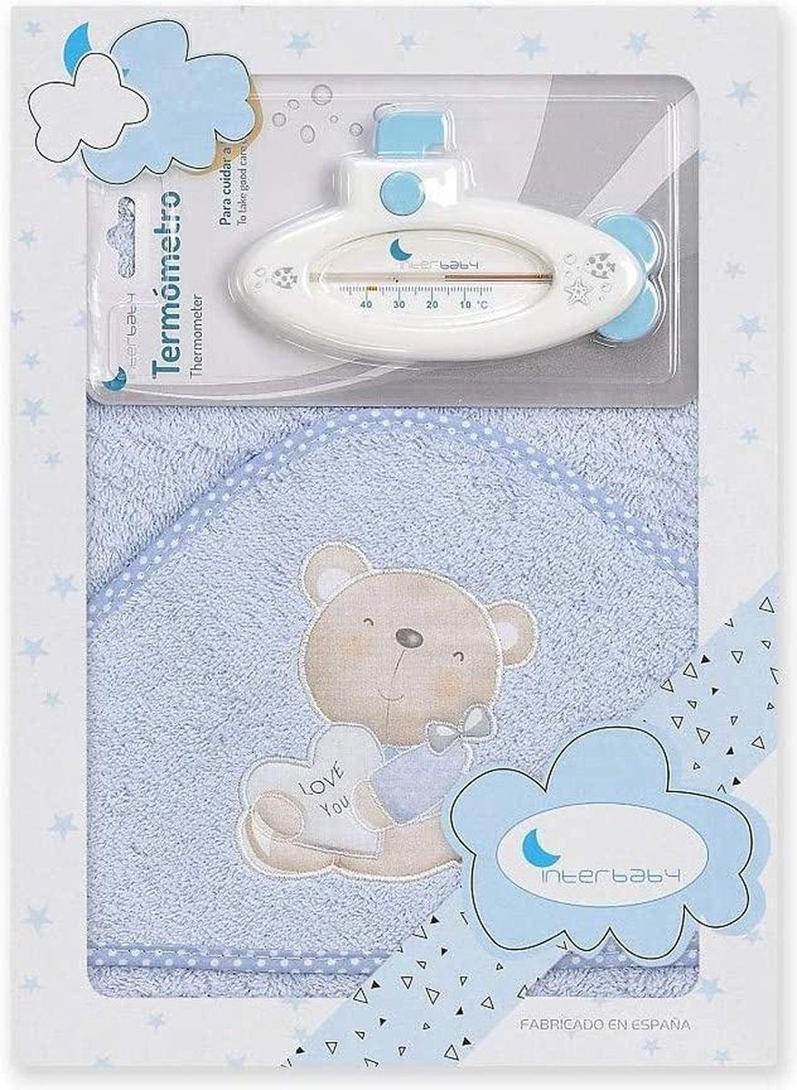 Interbaby Badaccessoires Love 100 Cm Katoen Blauw 2-delig