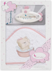 Interbaby Badaccessoires Teddy 100 Cm Katoen Wit/roze 2-delig