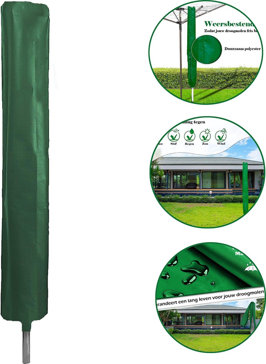 Century Goods™ Droogmolen hoes - Droogmolen beschermhoes - Weerbestendig - 165 x 28 cm - Universeel - Groen