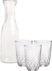 Glazen open karaf van 1 liter met 6x stuks drinkglazen/waterglazen/limonadeglazen van 390 ml
