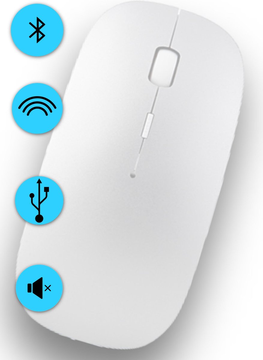 eShopper Draadloze Muis – Oplaadbaar – USB – Bluetooth 4.0 Adapter – Verstelbare DPI – Laptop – PC & Tablet – Wit