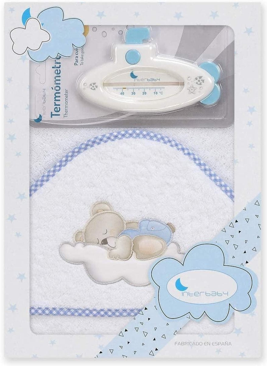 Interbaby Badaccessoires Cloud 100 Cm Katoen Wit/blauw 2-delig