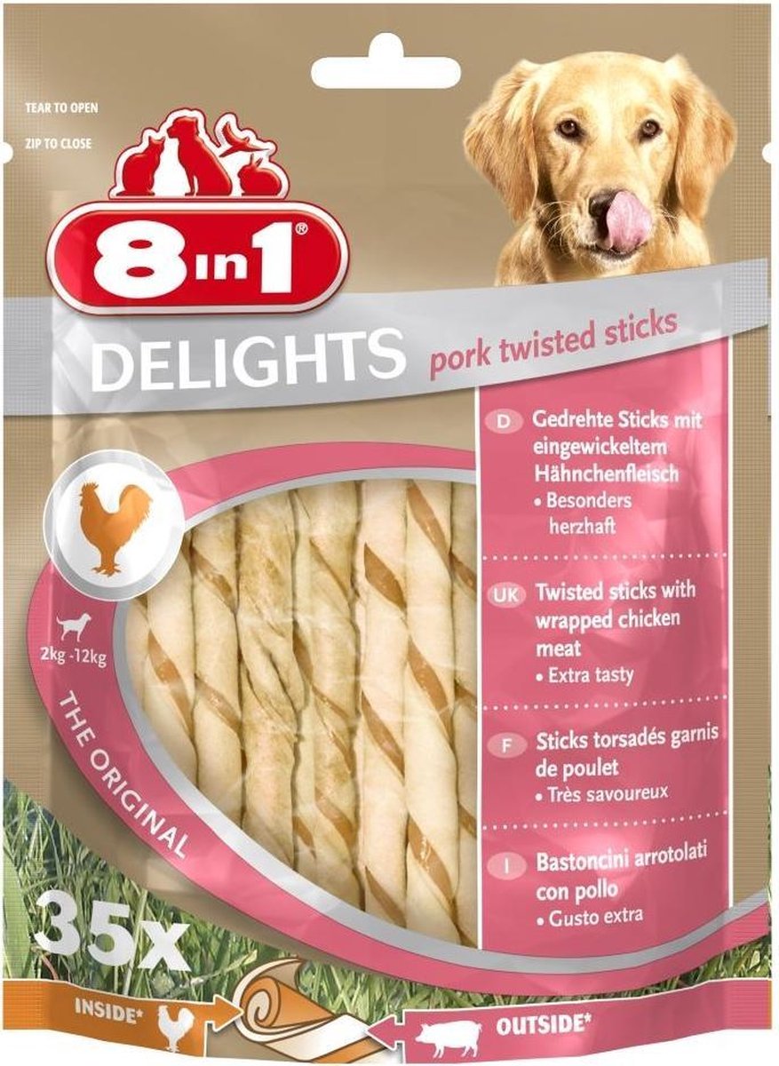 8in1 Delights Pork Twisted Sticks 35 stuks