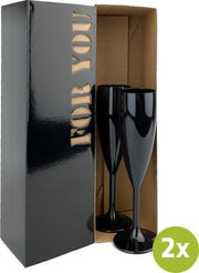 2x Champagneglas Givet zwart 19cl cadeauset | Onbreekbare kunststof / plastic drinkglazen