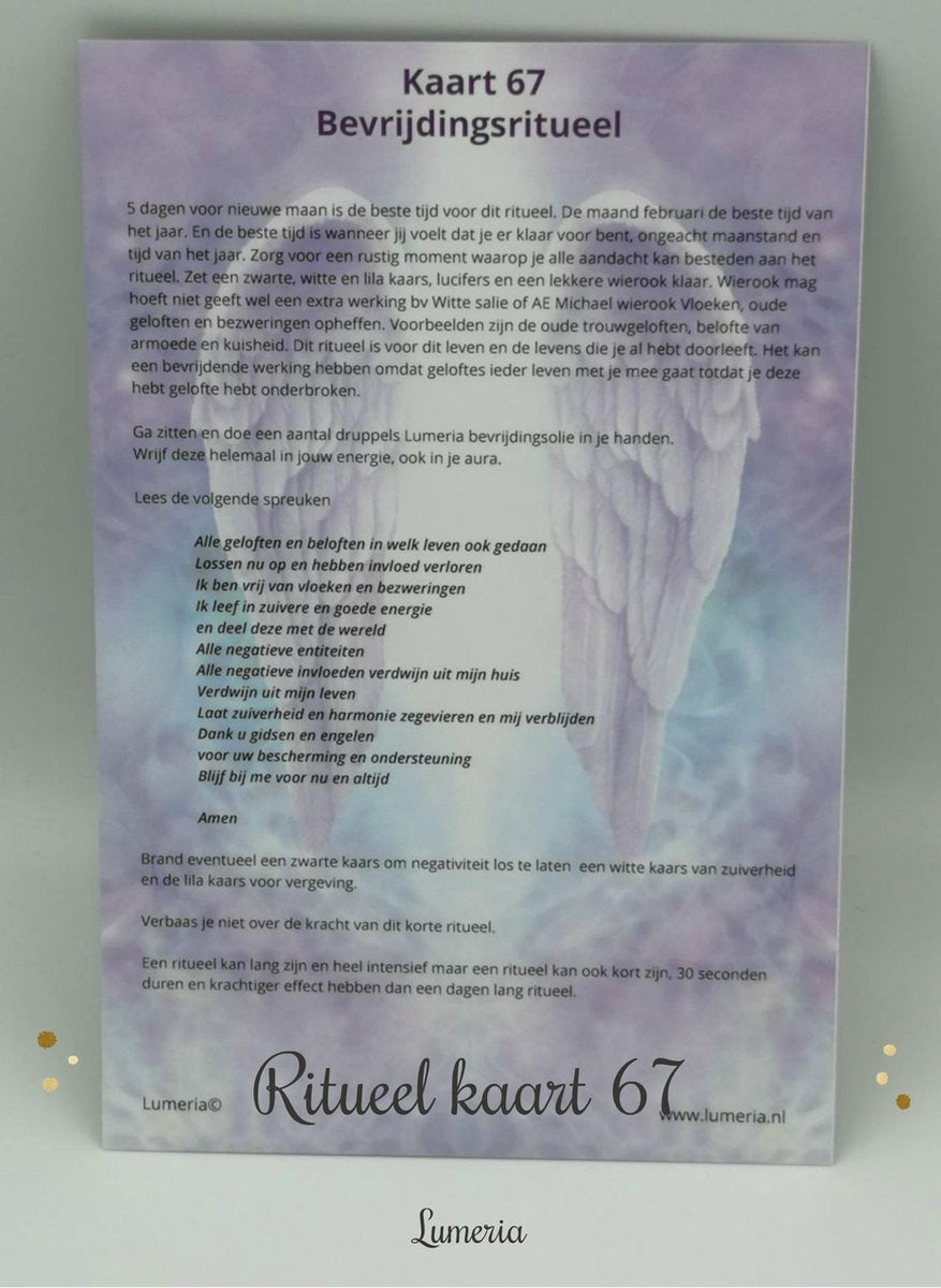 Lumeria Ritueel kaart 67 Bevrijdingsritueel