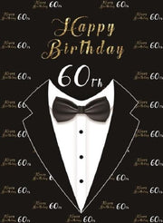Verjaardag - Versiering - Wanddoek - Banner van Polyester - 80cm (Breed) x 120cm (Hoog) - Man - 60 jaar - Smoking - Maatpak