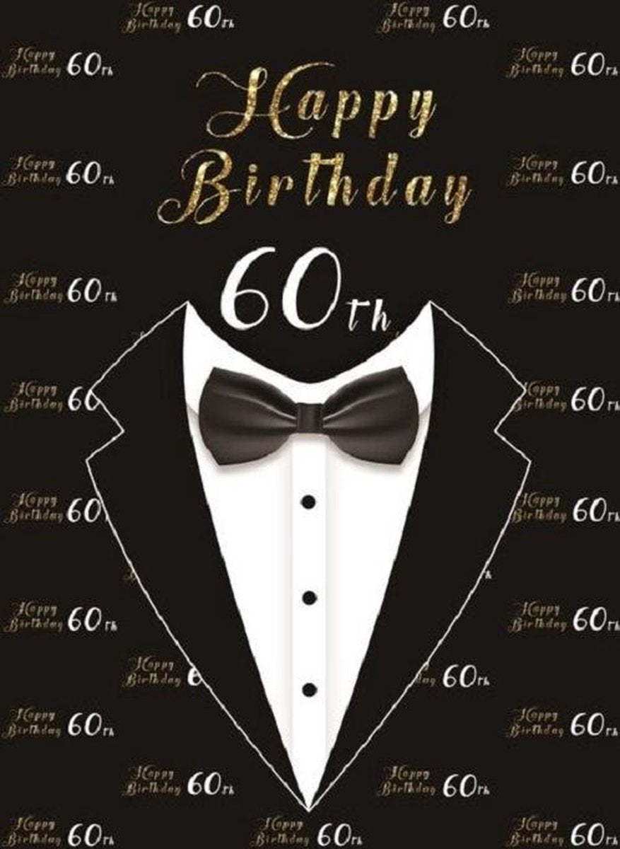 Verjaardag - Versiering - Wanddoek - Banner van Polyester - 80cm (Breed) x 120cm (Hoog) - Man - 60 jaar - Smoking - Maatpak