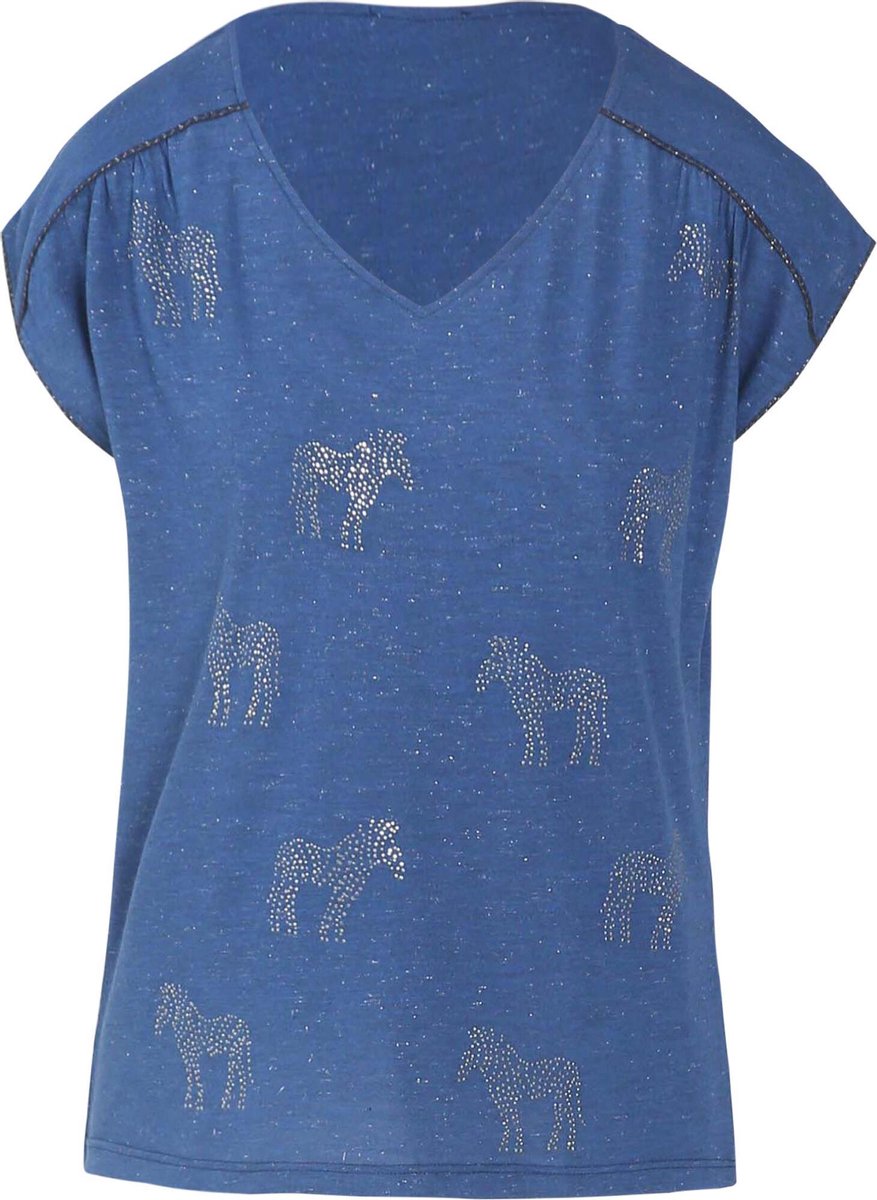 Cassis - T-shirt met zebramotief en strassteentjes - Bic blauw